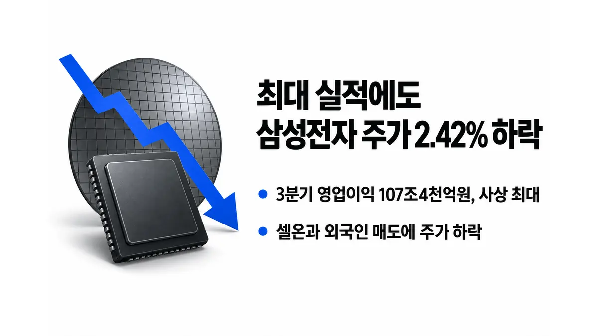 삼성전자 최대 실적에도 주가 2.42% 하락 — 기사 주제를 표현한 AI 생성 개념 삽화